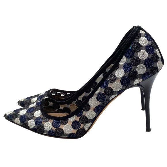 J. CREW COLLECTION 10.5 Elsie Polka Dot Mesh Stiletto Pumps Point Toe Navy Multi - Picture 7 of 11